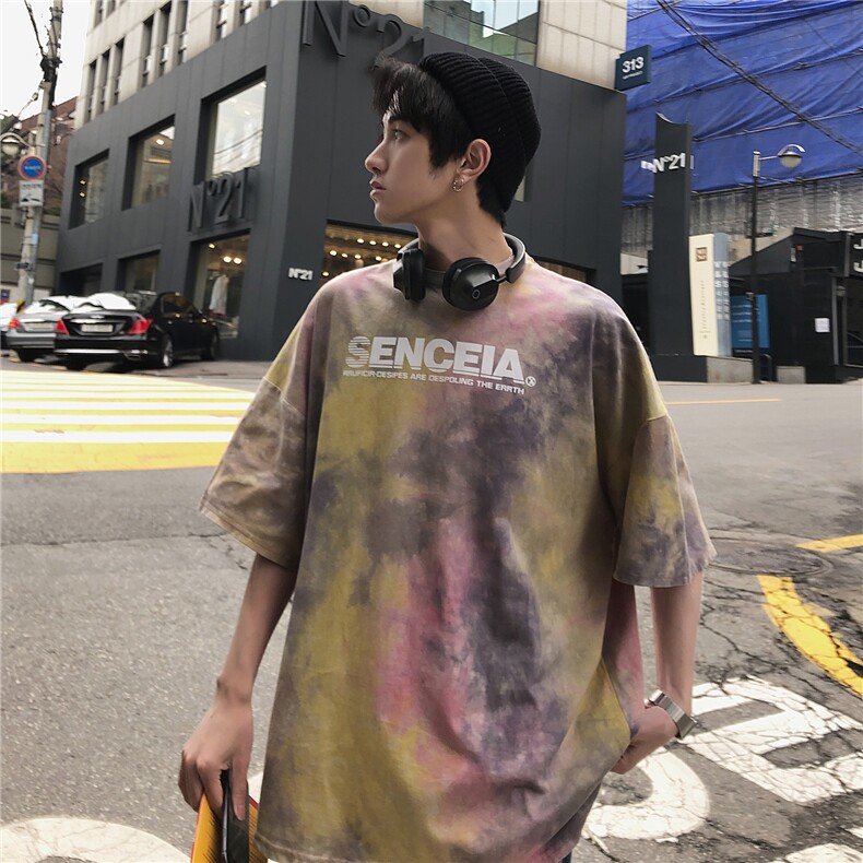 情侣短袖不规则扎染短袖T恤男半袖体桖insD013低于58,男装T恤,电商A335-1（原A458）