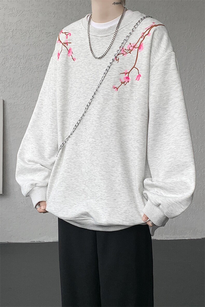 8XL-M新中式圆领卫衣宽松大码风刺绣无帽上衣重磅外套WY5118P55,女装短外套,电商B238