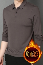 男装T恤F83017平纹莫代尔纯色翻领长袖加绒T恤，男装T恤，钱塘207-1