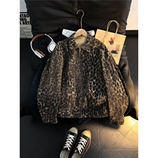 图美式豹纹牛仔夹克垫肩小众翻领短款宽松外套GY68218-P78，男装夹克，电商A025