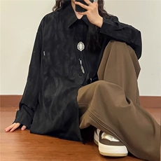 宽松型青年常规动物透气日常宽松港风单排扣长袖扎染衬衫复古，男装衬衫，星座506A