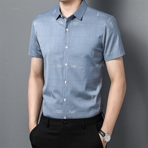 Z22023夏季青年2022男式薄款短袖衬衣修身休闲免烫透气衬衫P55图片