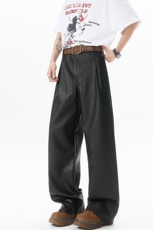 8XL-M特大码皮裤男直通休闲裤软软PU皮宽松阔腿男K9102P75控95，男装皮裤，电商D206-1