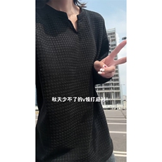 XZ809A/SYR13/特P24/控48千鸟格小香风V领长袖T恤卫衣，男装T恤，星座809A(原222-1)