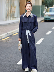 现货-休闲时尚套装女2025春秋新款洋气减龄气质百搭阔腿裤两件套，商品下架区，然然