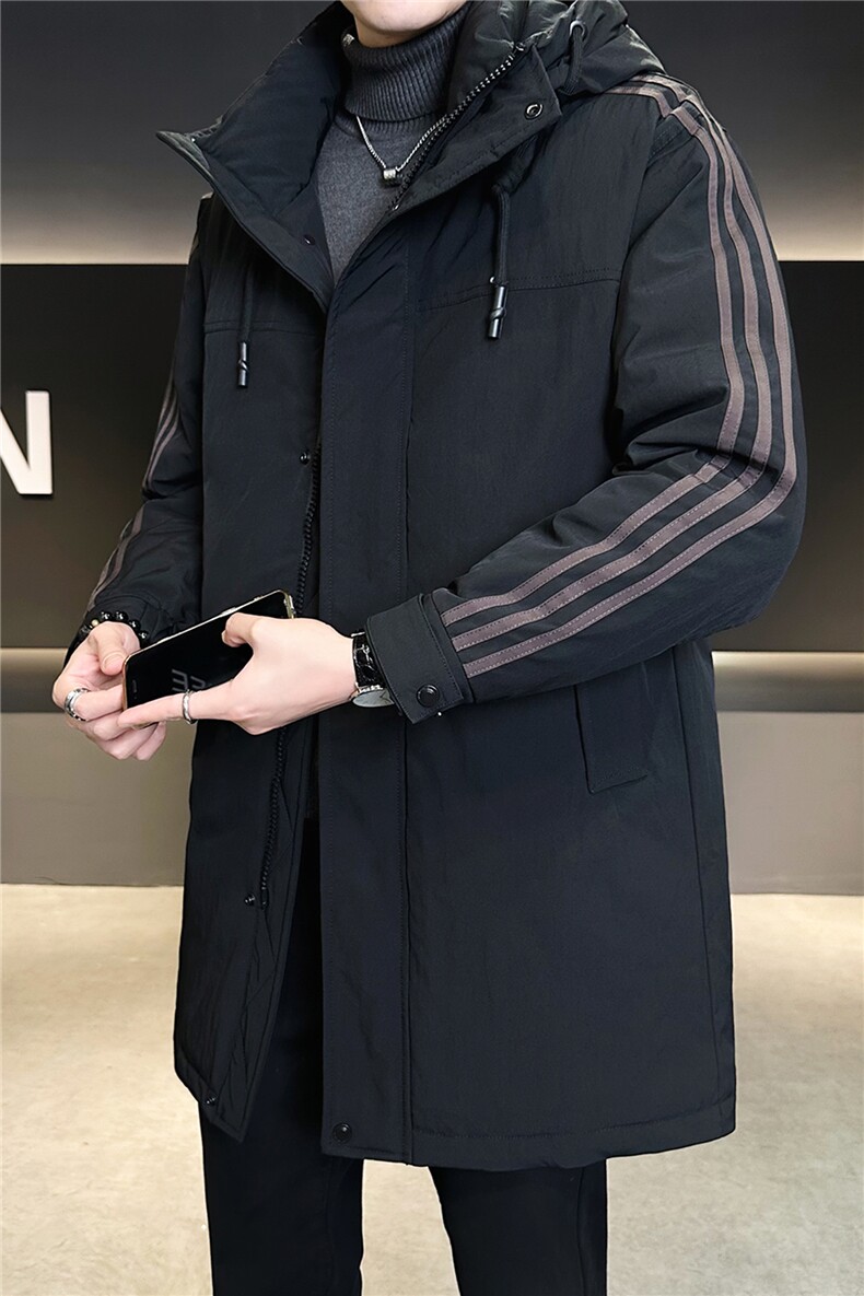 标50绒中长款羽绒服男冬季2025新款连帽条纹外套A313-9966-P275,男装羽绒服,电商A313