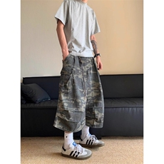 美式迷彩多口袋工装牛仔短裤男女休闲夏季新款七分裤K6140-P52，男装牛仔裤，星座412-1