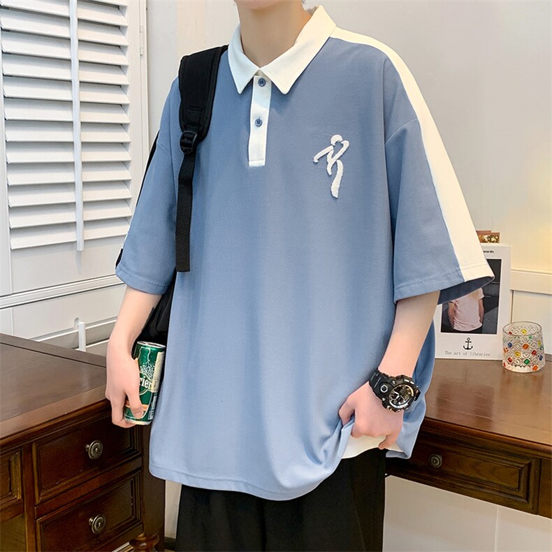 2024夏装新品百搭纯色短袖T恤拼接牙刷绣半袖男女 626-P35控价58图片