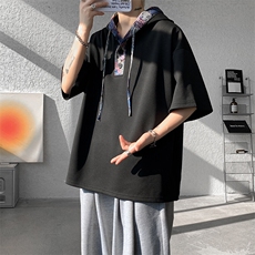 T10111-特P30夏季小熊拼接设计感连帽潮牌大码T恤短袖男，男装T恤，电商A059