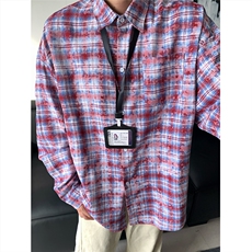 现货~扎染格子大码长袖衬衫C5885/特P28红，男装衬衫，电商A094