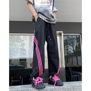 夏季薄款速干休闲裤男潮流三条杠宽松直筒运动裤子K0157-P40图片