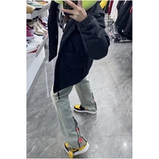 美式高街网红同款潮牌五角星拉链牛仔裤男女百搭宽松直筒休闲长裤，男装牛仔裤，星座410-7