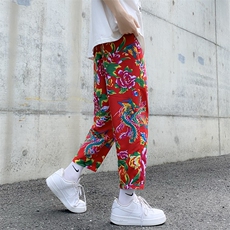 XK01夏秋东北大花风休闲小西裤九分民族风牡丹花修身潮西裤，男装休闲裤，星座115A(原星座507）