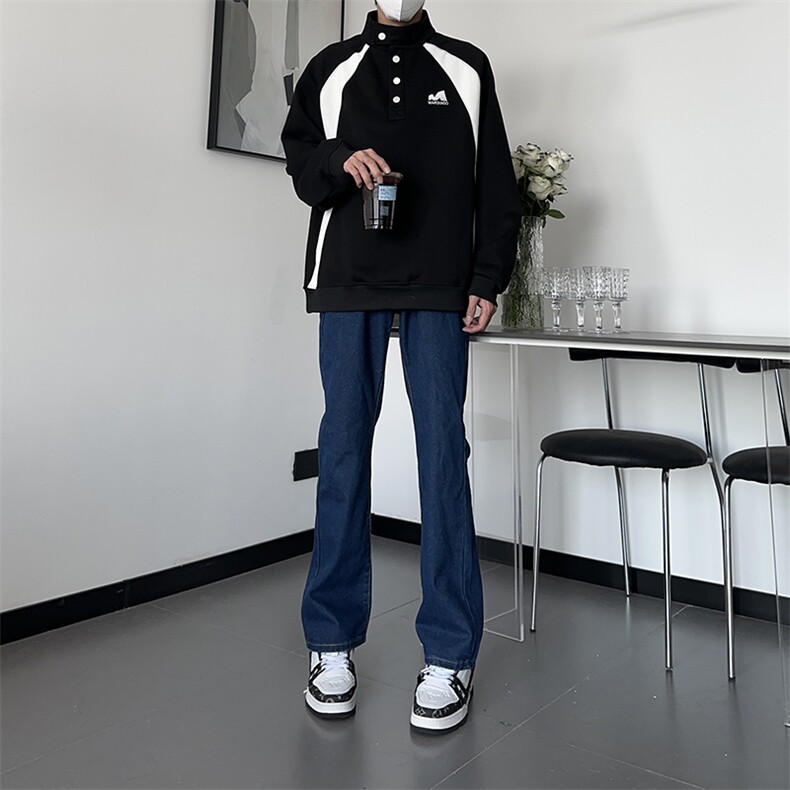 自家图主推货足大码黑色毛边微喇黄泥牛仔裤直筒裤K10-P50,男装牛仔裤,星座205