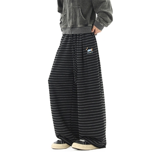 条纹宽松直筒裤时尚刺绣阔腿裤01 XZ211-1-K2558-P60图片