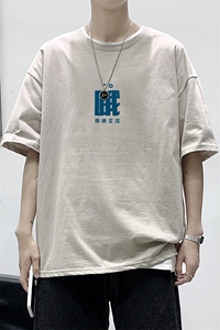 T2282P25港风室内男士潮牌潮流夏季薄款大码宽松圆领五分半袖体恤图片