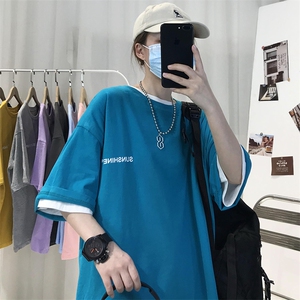 T06 S-5XL 10色大码男女休闲宽松文艺港风五分袖T恤衫可定制潮图片