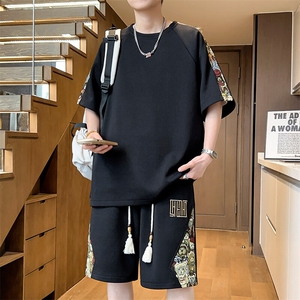 男士夏季休闲运动套装男宽松T恤短裤两件套刺绣A266-TZ9958-P50图片