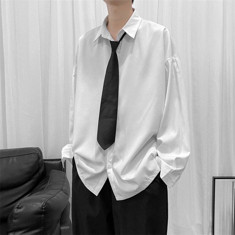 配领带 内搭长袖衬衫男 港风帅气简单外穿衬衣CS18/P35图片