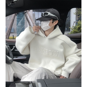 秋季新款连帽卫衣男肩上拉链钢印外套情侣套头款 W114-P60 控88图片