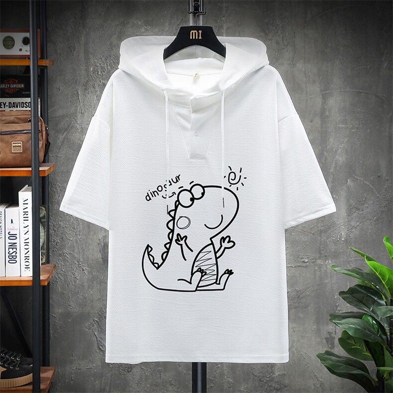 LD54172-P45 连帽短袖t恤男大码胖子带帽五分袖中袖 展架图片