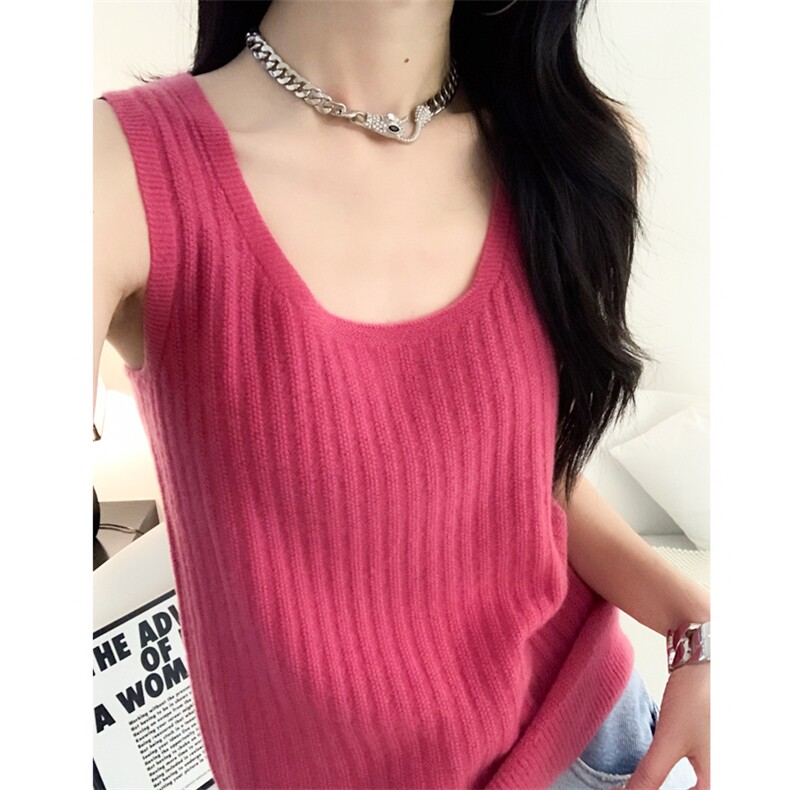 2025年夏季一线U型领吊带背心修身型女显瘦,女装背心吊带,美杜莎羊绒