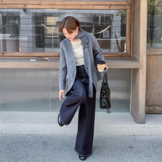 冬装上新！双面羊毛大衣外套西装修身配飘带，女装毛呢外套，1C151