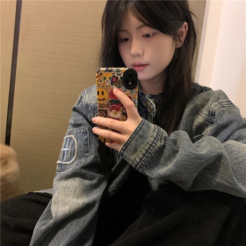 JK8936-P69美式复古水洗做旧拉链口袋牛仔外套男女潮流痞帅,男装工装外套,电商B323A
