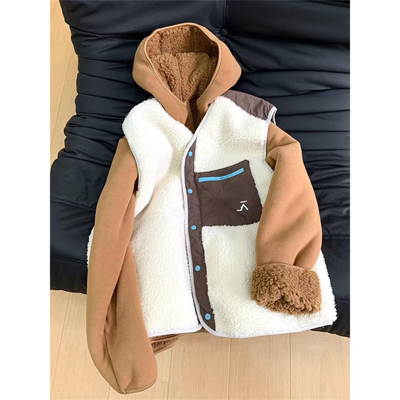 高品户外情侣撞色拼接羊羔毛立领摇粒绒马甲外套男女A1143-P72,女装短外套,星座1505
