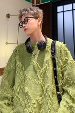破坏感流苏毛衣男圆领美式慵懒风设计感情侣装外套圆领针织衫网图，男装针织衫/毛衣，星座302B-2