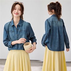 2026春夏新款复古水洗牛仔衬衫女宽松显瘦叠穿长袖衬衣外套休闲，女装衬衫，艾米