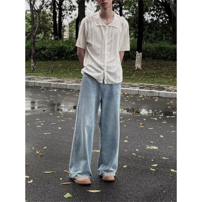 复古衬衫男夏装港风学生宽松小众设计感趣味新款男装上衣外穿,男装衬衫,四季星座505