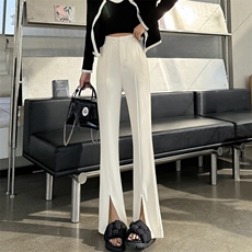 黑色开叉西装裤春夏高腰垂感阔腿裤小个子窄版直筒微喇裤，女装休闲裤，云美莎专业女裤-全店现货