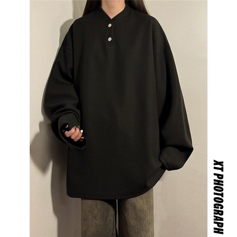 美式亨利领T恤春季新款宽松打底衫中性卫衣上衣情侣外套女107-P28,女装卫衣/绒衫,电商C213(原B265)