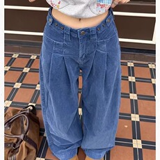 深蓝色阔腿牛仔裤女2026新款秋冬季复古高腰直筒梨形遮胯显瘦裤子，男装牛仔裤，星座506A