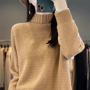 时尚百搭高领宽松羊毛衫 简约气质显瘦长袖毛衣图片