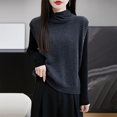 36支丝光纯毛五针加厚宽松高领无袖羊毛衫，女装羊毛衫，朝思羊绒