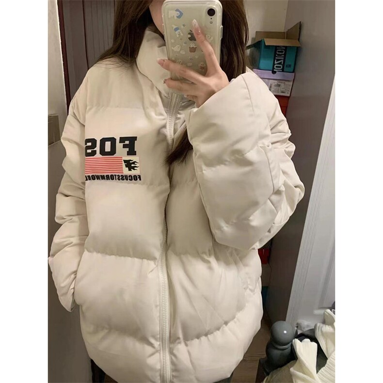 旗帜印花立领加厚棉衣男女宽松冬季潮面包棉服外套 MH195图片