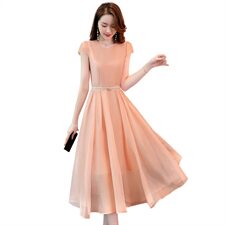 2025年夏季仙气纯色收腰气质修身连衣裙送腰带，女装连衣裙，采品优优