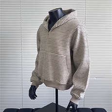 美式复古条纹连帽卫衣外套男秋冬宽松休闲情侣开衫上衣，女装短外套，星座410-7