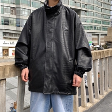 1港风两面穿大码M-5XL格子PU皮鳄鱼纹皮衣夹克男JK8753P110控149，男装夹克，星座226-2