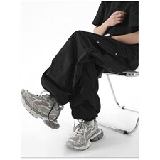 1506/QA020/P43美式褶皱工装裤男夏季薄款设计感速干伞兵裤，男装工装外套，星座1506