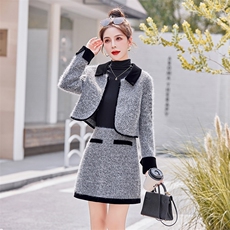 小香风套装2025春秋小个子高级感网红洋气红色短裙两件套职业装女，女装套装/套裙，韩宇舍