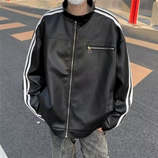 23潮牌纯色男女冬季街头宽松加厚PU皮衣保暖外套，男装夹克，星座716-4