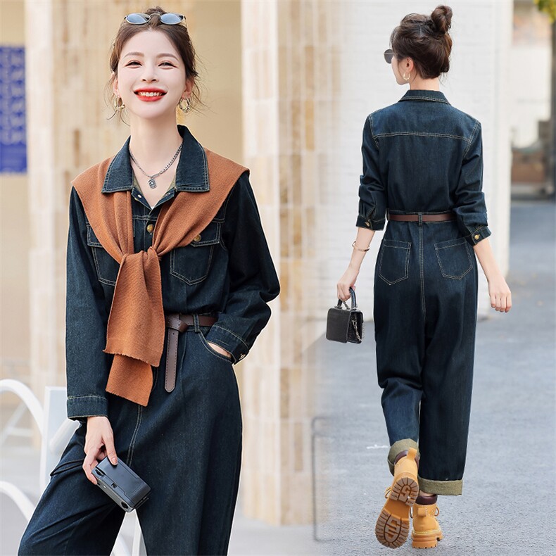 2024年春款新款小个子宽松休闲工装牛仔连体裤，女装连体裤，瑶迪依秀
