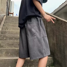 日系原宿风灯芯绒休闲短裤男士夏季宽松百搭学生运动阔腿中裤，男装牛仔裤，星座1013