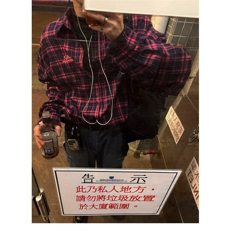 DK356-P45D美式复古格子长袖衬衫男女宽松百搭情侣衬衣-网图现货,男装衬衫,星座603-2