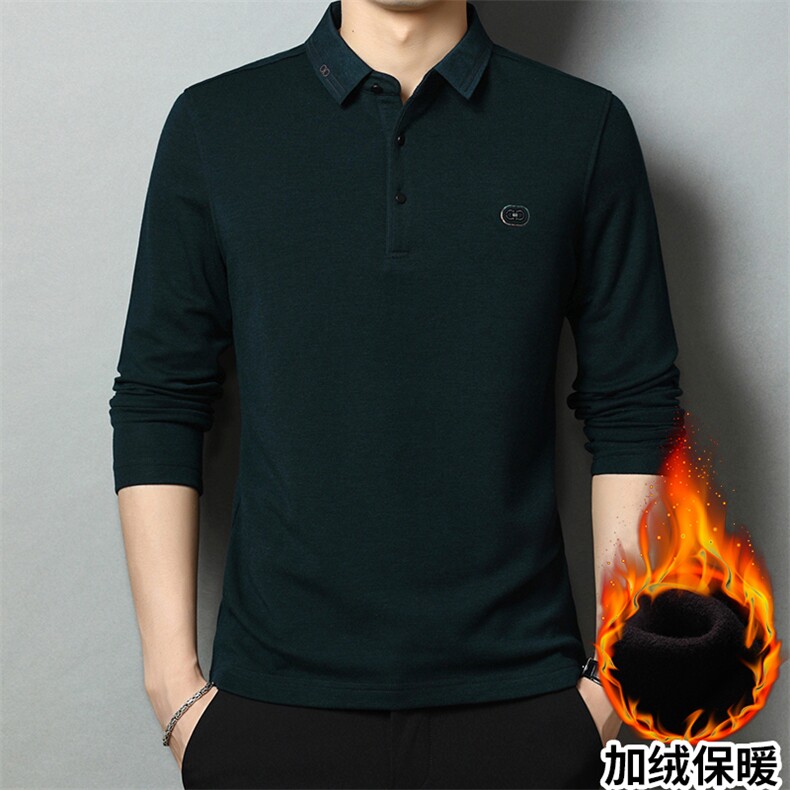 主推！男士长袖t恤针织衫卫衣冬季新款翻领加绒体恤打底衫男上衣图片
