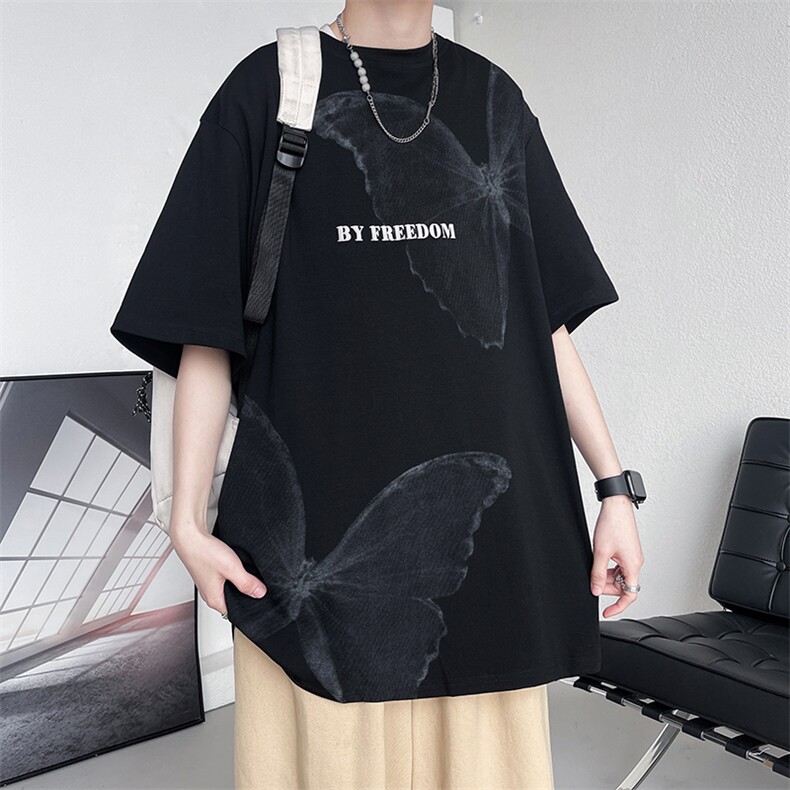 7XL-M美式纯短袖T恤男2023夏季新款ins潮牌胖子宽松体恤加大码,男装T恤,钱塘717(原712)