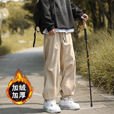 美式直筒束脚休闲裤工装裤高街卡其色加绒休闲裤K59-常规40加绒48，男装休闲裤，星座1001-1
